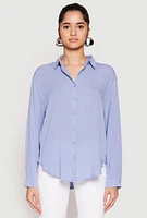 Womens Gauze Knit Twist Back Button Front Shirt, M