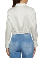 Womens Satin Twist Front Crop Top, White, Size L