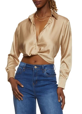 Womens Satin Twist Front Crop Top,