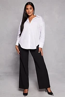 Womens Long Sleeve Button Front Tunic Shirt, White, Size M