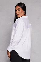 Womens Long Sleeve Button Front Tunic Shirt, White, Size M