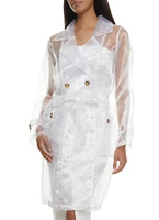 Womens Sheer Organza Trench Coat, White, Size M