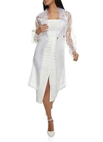 Womens Sheer Organza Trench Coat, White, Size M