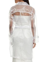 Womens Sheer Organza Trench Coat, White, Size M