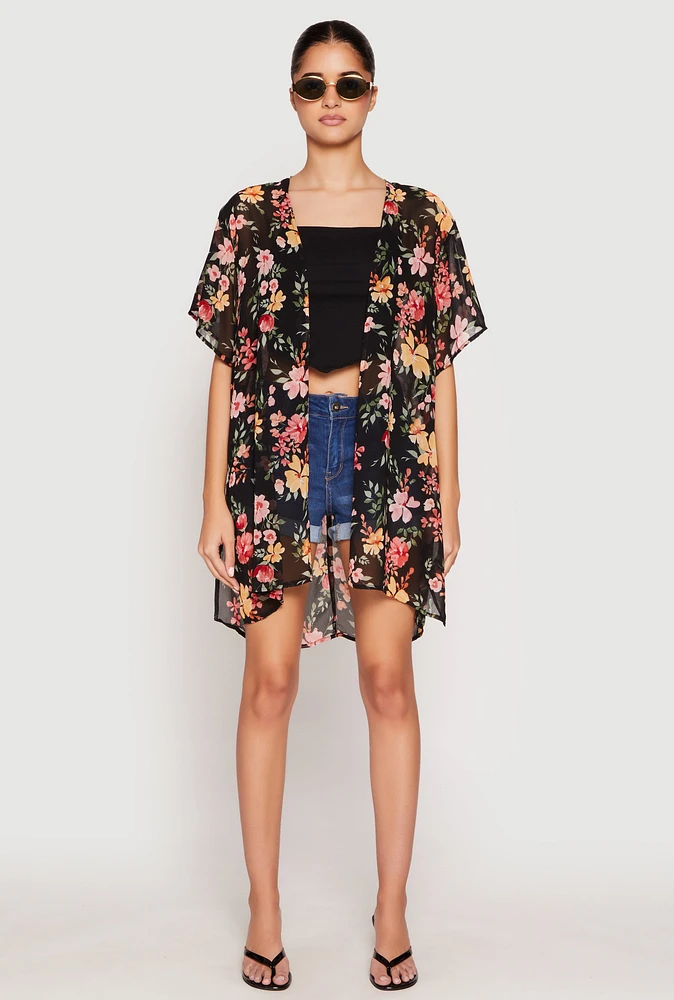 Womens Floral Print Twist Back Kimono,