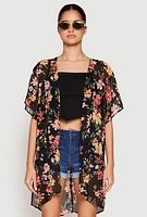 Womens Floral Print Twist Back Kimono,