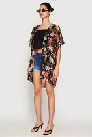 Womens Floral Print Twist Back Kimono,