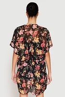 Womens Floral Print Twist Back Kimono,