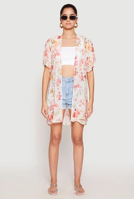 Womens Floral Print Twist Back Kimono, Multi, Size M