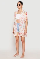 Womens Floral Print Twist Back Kimono, Multi, Size M