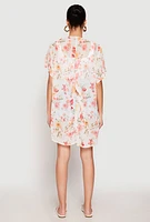 Womens Floral Print Twist Back Kimono, Multi, Size M