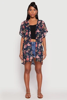 Womens Floral Print Twist Back Kimono,