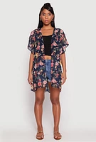 Womens Floral Print Twist Back Kimono,