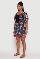 Womens Floral Print Twist Back Kimono,