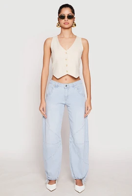 Womens Button Front Cropped Vest, M