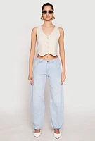 Womens Button Front Cropped Vest, M
