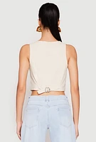 Womens Button Front Cropped Vest, Beige, Size S