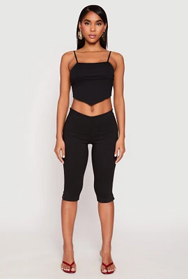 Womens Square Neck Hanky Hem Crop Top,