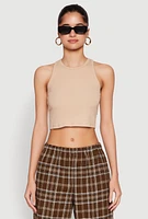 Womens Basic Cropped Racerback Tank Top,