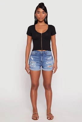 Womens Hook and Eye Short Sleeve Crop Top,