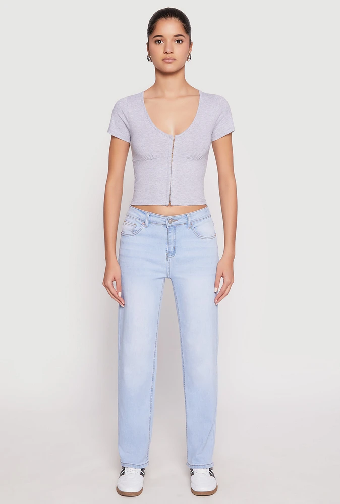 Womens Hook and Eye Short Sleeve Crop Top,