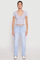 Womens Hook and Eye Short Sleeve Crop Top,