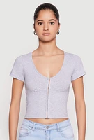 Womens Hook and Eye Short Sleeve Crop Top,