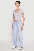 Womens Hook and Eye Short Sleeve Crop Top,