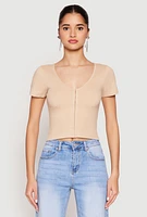 Womens Hook and Eye Short Sleeve Crop Top,