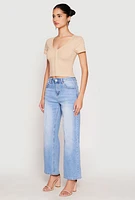 Womens Hook and Eye Short Sleeve Crop Top,