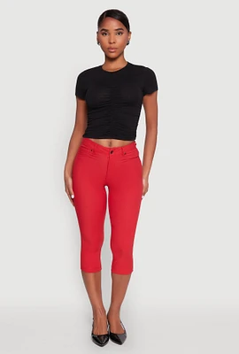 Womens Ruched Crew Neck Cropped Tee, Black, Size L