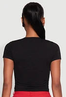 Womens Ruched Crew Neck Cropped Tee, Black, Size L