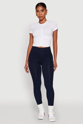 Womens Ruched Crew Neck Cropped Tee, White,