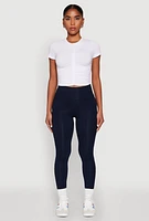 Womens Ruched Crew Neck Cropped Tee, White,
