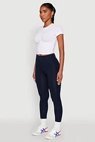 Womens Ruched Crew Neck Cropped Tee, White,