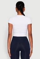 Womens Ruched Crew Neck Cropped Tee, White,