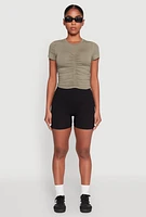 Womens Ruched Crew Neck Cropped Tee, Green, Size M