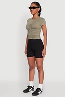 Womens Ruched Crew Neck Cropped Tee, Green, Size M