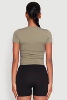 Womens Ruched Crew Neck Cropped Tee, Green, Size M