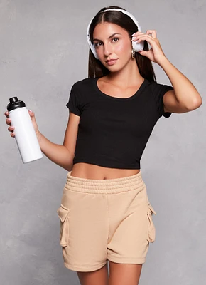 Womens Rib Knit Scoop Neck Crop Top,