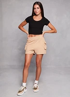 Womens Rib Knit Scoop Neck Crop Top, Black, Size S