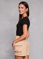 Womens Rib Knit Scoop Neck Crop Top, Black, Size S