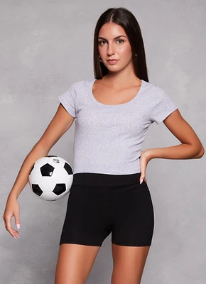 Womens Rib Knit Scoop Neck Crop Top, Grey, Size M