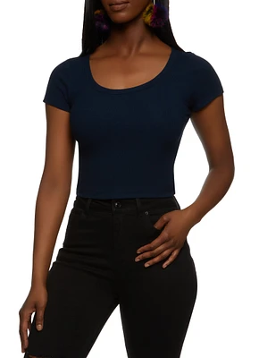 Womens Rib Knit Scoop Neck Crop Top,