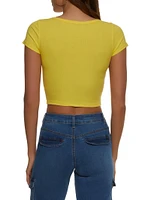 Womens Rib Knit Scoop Neck Crop Top, Yellow, Size L