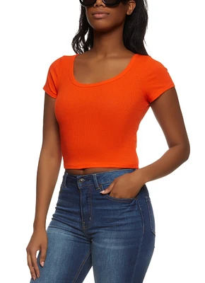 Womens Rib Knit Scoop Neck Crop Top,