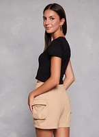 Womens Solid Cropped V Neck Tee,