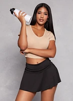 Womens Solid Cropped V Neck Tee,