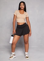 Womens Solid Cropped V Neck Tee,