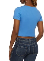 Womens Solid Cropped V Neck Tee,